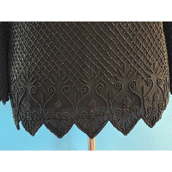 Vintage 80s 90s STENAY Beaded Jacket 100% SILK Black Formal Cocktail L XL - Picture 6 of 9